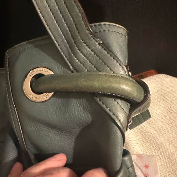 B. Makowsky Green Leather bag with Leopard Print Interior - Picture 5 of 9